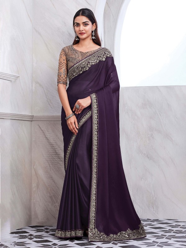 Dark Purple Chiffon Silk Saree